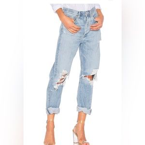 Agolde Ripped 90s Mid Rise Loose Fit Jeans in Fall Out